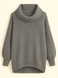 Casual Solid Color Turtleneck Kangaroo Pocket Lantern Sleeve Sweaters for Women - Image 3