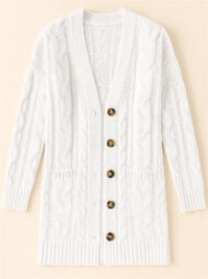 Women's Solid Color Ribbed Knit Button Up Cardigan Sweater with Pockets - Image 5