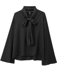 Women's Long Sleeve Elegant Blouses with Lace Up Neck Tie - Image 2