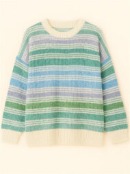 Women's Autumn Rainbow Color Striped Round Neck Sweaters - Image 4
