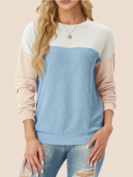 Women's Crewneck Color Block Ribbed Tops - Image 2