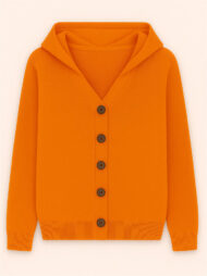 Autumn Candy Color Button Up Long Sleeve Hooded Sweaters for Women - Image 4
