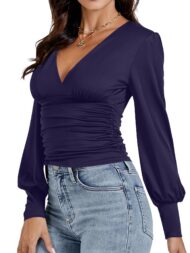 Women's Slim Fit Elegant V Neck Tops - Image 9