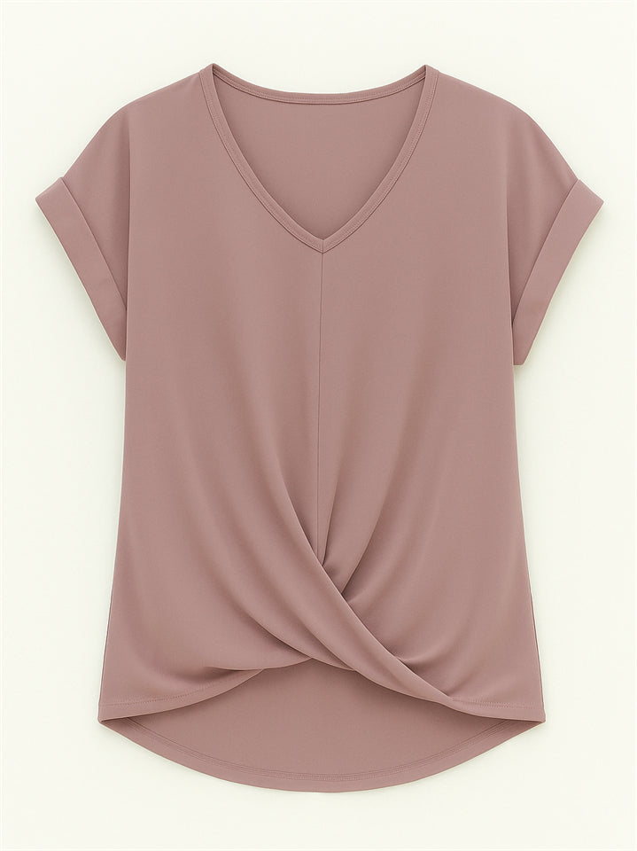 73f3db33a7b391d0e3399dd52ca3be89 Women's Summer V Neck Simple Solid Color Short Sleeve T-Shirts - Image 1