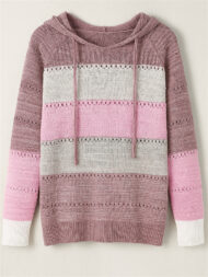 Women's Casual Color Block Pullover Hooded Sweaters