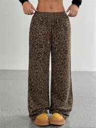 Women's Classic Street Style Leopard Printed Drawstring Wide-leg Pants - Image 3