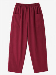 Women's Simple Solid Color Elastic High Waist Pants with Pockets