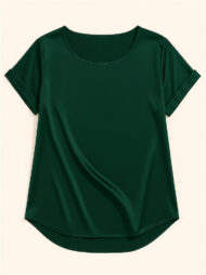 Female's Summer Simple Solid Color Round Neck Short Sleeve Satin Shirts - Image 2