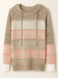 Women's Casual Color Block Pullover Hooded Sweaters - Image 2