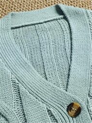 Women's Solid Color Ribbed Knit Button Up Cardigan Sweater with Pockets - Image 7