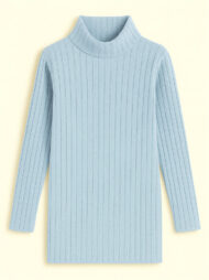 Ladies' Fitted High Neck Solid Color Pit Stripe Split Long-sleeved Sweaters - Image 3