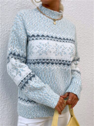 Autumn Casual Semi-high Neck Snowflakes Contrast Color Sweaters - Image 5