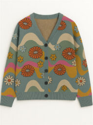 Casual Flowers Print Button Up Cardigan Sweaters for Women - Image 2