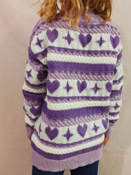 Cute Heart Shape Pattern Striped Pullover Long Sleeve Sweaters for Women - Image 3