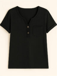 Women's Summer Casual V Neck Buttons Pullover Short Sleeve Shirts - Image 7
