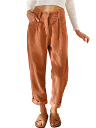 Women's Simple Solid Color High Waist Corduroy Pants - Image 8