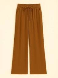 Women's High Waist Solid Color Drawstring Wide Leg Flared Pants - Image 4