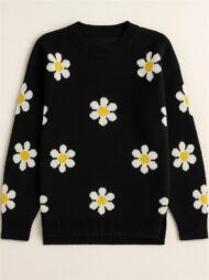 Women's Trendy Floral Printed Round Neck Puff Sleeve Sweaters - Image 2