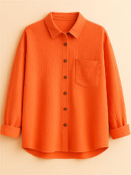 Women's Caual Candy Color Texture Button Up Long Sleeve Blouse