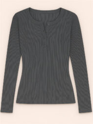 Solid Color Striped Buttons Pullover Slim-fit Long Sleeve Shirts for Women - Image 4