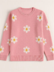 Women's Trendy Floral Printed Round Neck Puff Sleeve Sweaters - Image 3