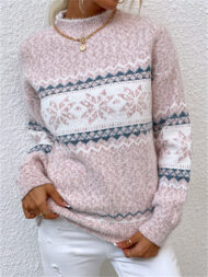Autumn Casual Semi-high Neck Snowflakes Contrast Color Sweaters - Image 6