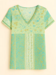 Summer Holiday Style Floral Print V Neck T-Shirt for Women - Image 3