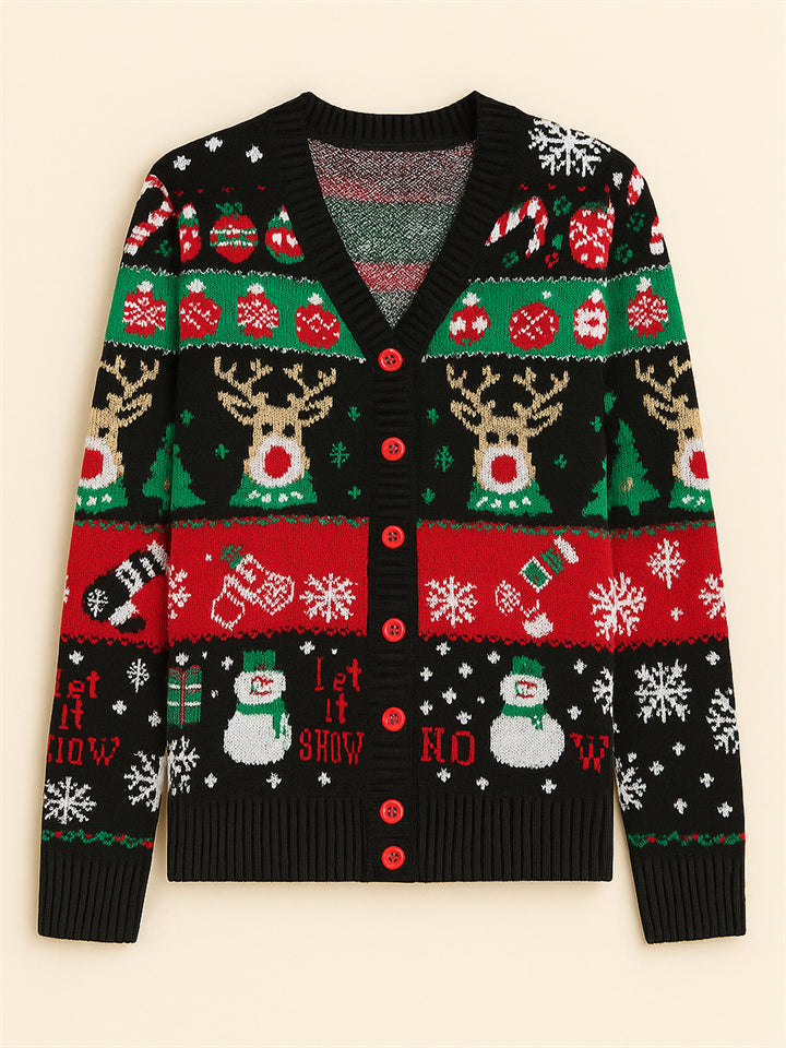 89d4997cf0067e281c99da3572961f2d Women's Autumn Snowman Elk V Neck Long Sleeve Cardigan Christmas Sweaters - Image 1