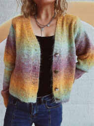Trendy Gradient Color Long Sleeve Cardigan Sweaters for Women - Image 3