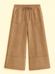 Women's Distressed Solid Color Pockets Elastic Waist Wide Leg Pants - Image 2