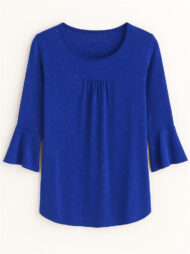 Women's Solid Color Mesh Patchwork Bling 3/4 Flare Sleeve Shirt - Image 4