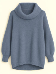 Casual Solid Color Turtleneck Kangaroo Pocket Lantern Sleeve Sweaters for Women