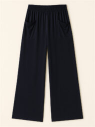Simple Solid Color Pockets Elastic Hight Waist Wide Leg Pants for Women - Image 5