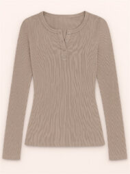 Solid Color Striped Buttons Pullover Slim-fit Long Sleeve Shirts for Women - Image 2