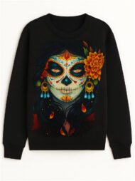 Women's Halloween Style Printed Black Long Sleeve Shirts