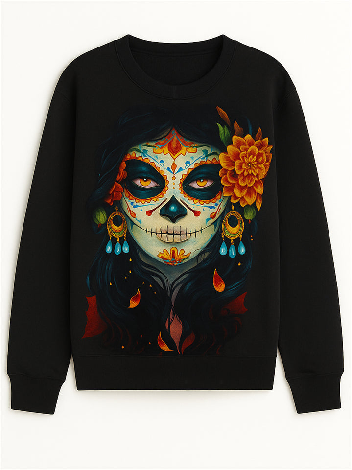 927f14b45d6ea214c74be72cf27f172b Women's Halloween Style Printed Black Long Sleeve Shirts - Image 1