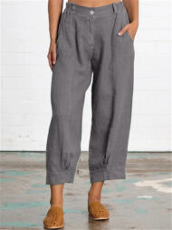 Women's Summer Casual Solid Color Pockets Cropped Pants - Image 6