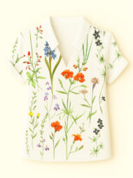 Women's Summer Floral Printed Stand Collar V Neck Short Sleeve Shirts - Image 3