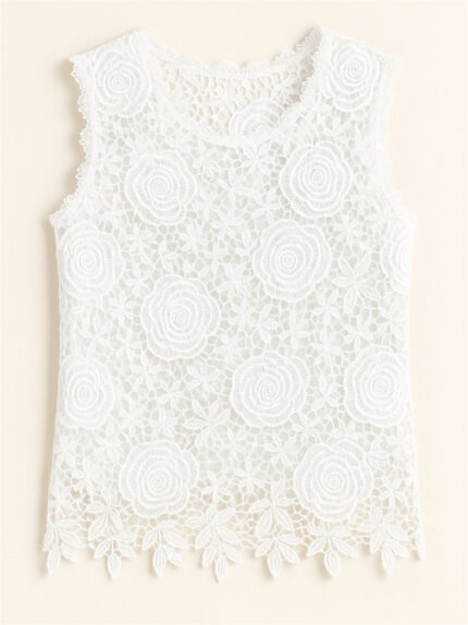 Summer Solid Color Lace Jacquard Sleeveless Tank Shirts