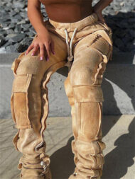 Women's Vintage Outdoor Printed Fitted Cargo Pants with Pockets - Image 5