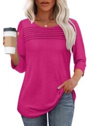 Women's 3/4 Length Sleeve Top Pleated Front T-Shirt (Buy 3 Free Shipping) - Image 5