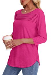 Women's 3/4 Length Sleeve Top Pleated Front T-Shirt (Buy 3 Free Shipping) - Image 3