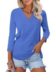 Women's 3/4 Length Sleeves V Neck Basic Tops (Buy 3 Free Shipping) - Image 5