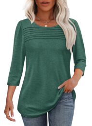 Women's 3/4 Length Sleeve Top Pleated Front T-Shirt (Buy 3 Free Shipping) - Image 7