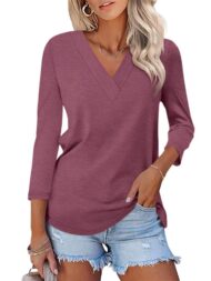 Women's 3/4 Length Sleeves V Neck Basic Tops (Buy 3 Free Shipping) - Image 14