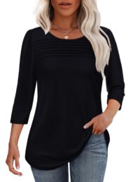 Women's 3/4 Length Sleeve Top Pleated Front T-Shirt (Buy 3 Free Shipping) - Image 18