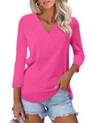 Women's 3/4 Length Sleeves V Neck Basic Tops (Buy 3 Free Shipping) - Image 15