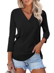 Women's 3/4 Length Sleeves V Neck Basic Tops (Buy 3 Free Shipping) - Image 7