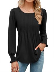Women's Pleated Puff Long Sleeve Tunic Tops - Image 7