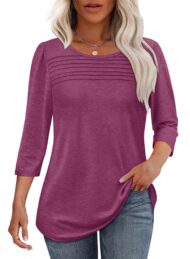 Women's 3/4 Length Sleeve Top Pleated Front T-Shirt (Buy 3 Free Shipping) - Image 11